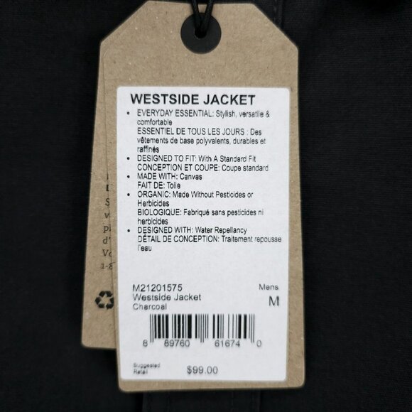 NWT PRANA Westside Jacket Charcoal Gray Canvas Organic Snap Men's Size MEDIUM - Picture 6 of 7